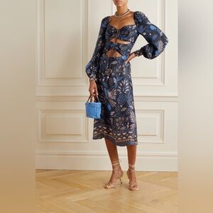 NWT FARM Rio Macaw Forest Cutout Midi Dress